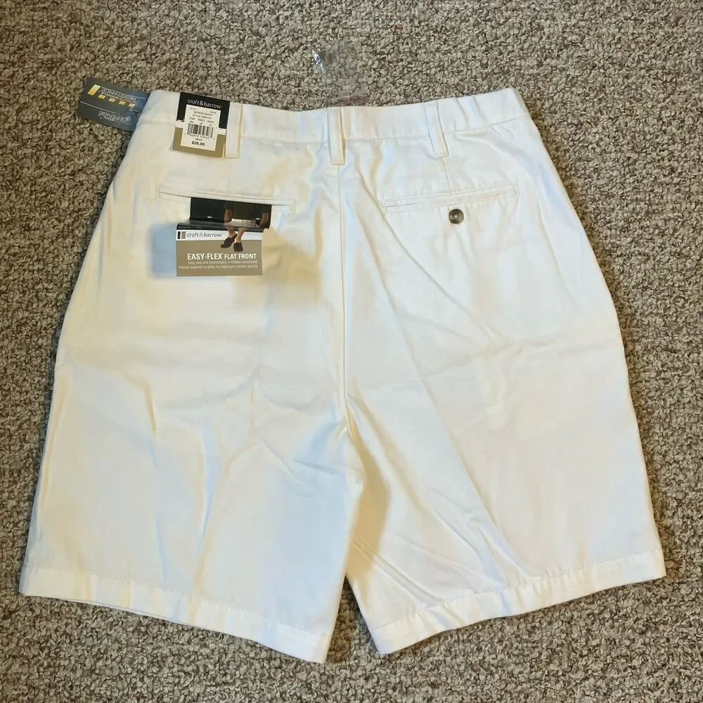 NWT Croft & Barrow Mens White Casual Shorts Size 34 Flat Front Wrinkle Resistant